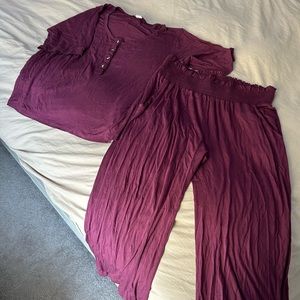 Kate Quinn Set Cropper Gaucho Pants Ruched Waist / Henley Top